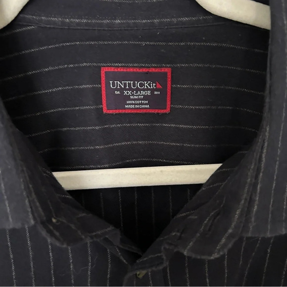 Men's UNTUCKit Meridian Flannel Shirt Navy Pinstripe Slim Fit XXLarge - Picture 2 of 5